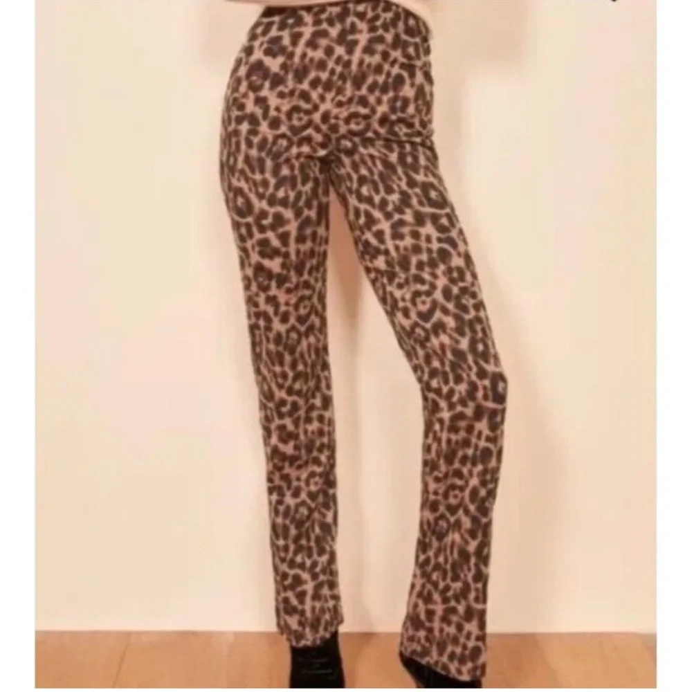 Reformation Sera High-Rise Leopard Print Pants Womens Size 2 Brown Black FLAWS - Picture 1 of 12